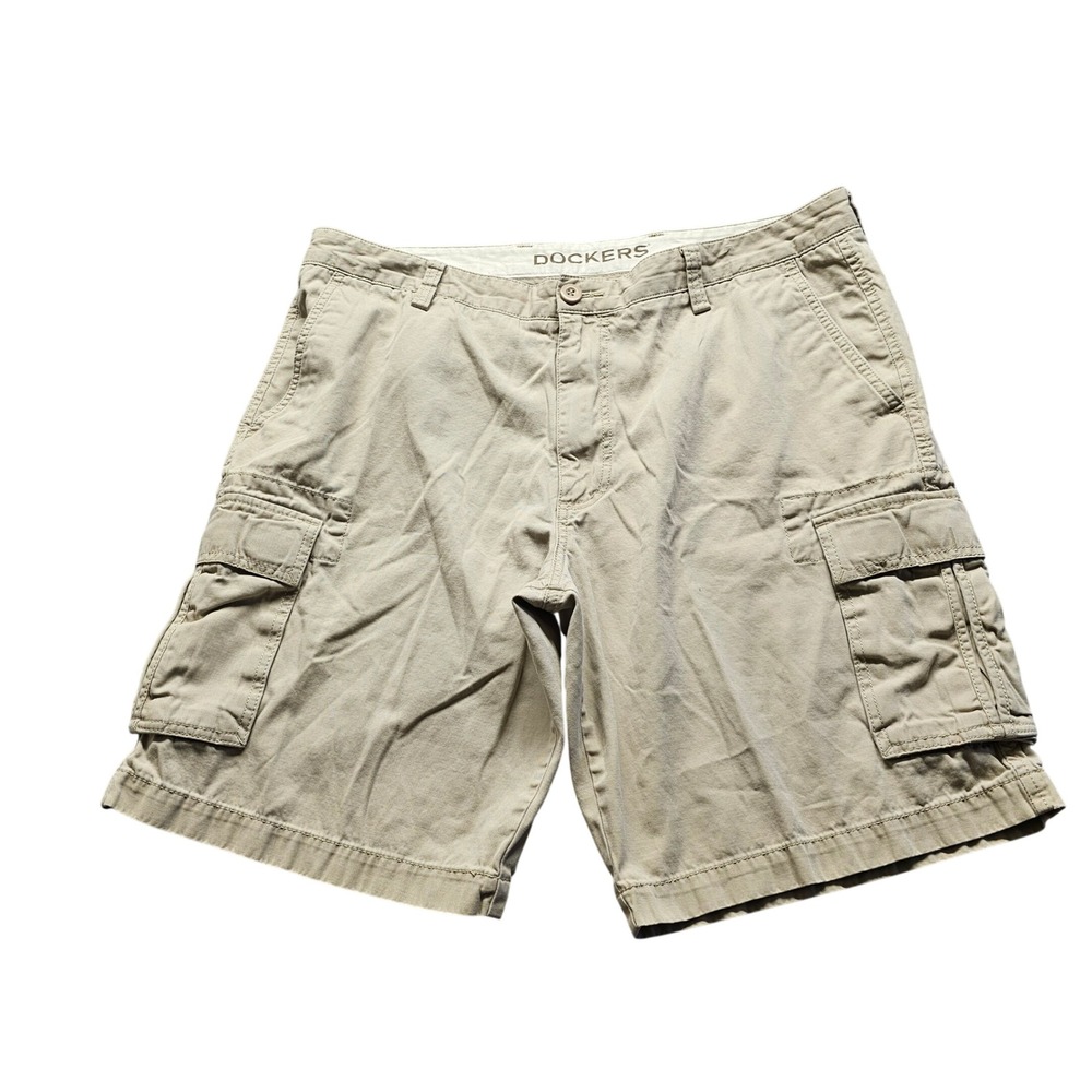 Dockers Cargo Shorts Mens 37 Khaki Tan Cotton Casual Utility Multi Pocket 5260